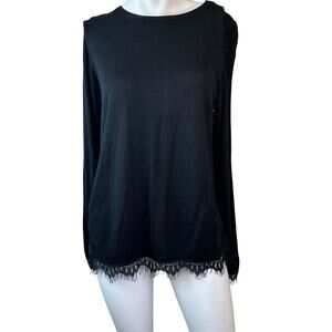 Generation Love Black Lace Trim and Back Black Sweater sz S EUC